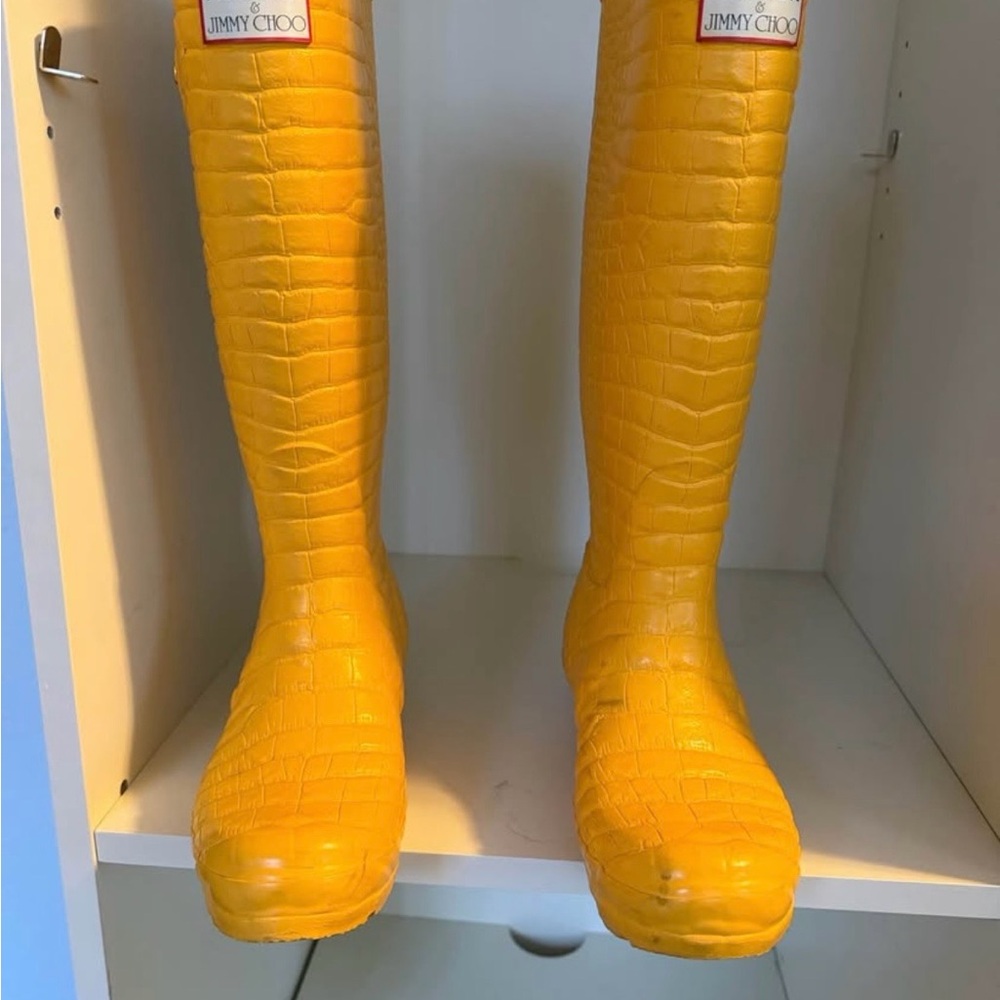 💛⭐️🤩Jimmy Choo Bright Yellow Croc-Embossed Knee Boots